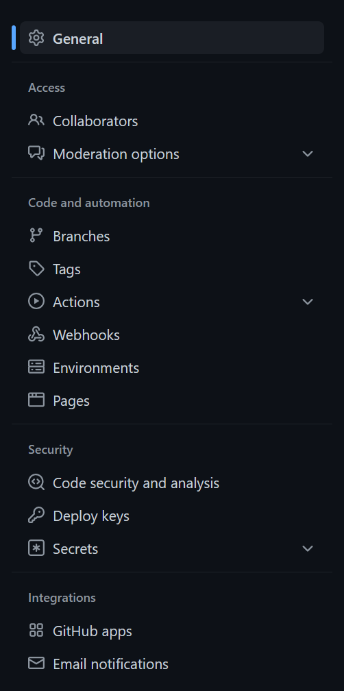 GitHub's settings menu with the General section highlighted